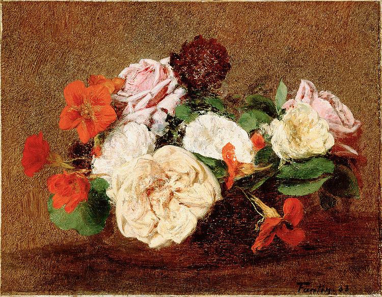 Henri Fantin-Latour Roses and Nasturtiums in a Vase oil painting picture
